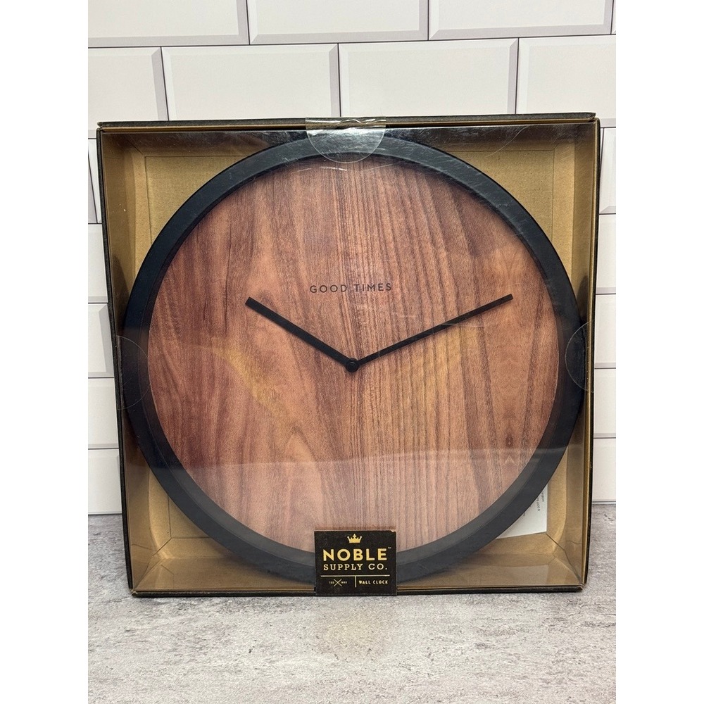 Noble‎ Supply Co Wall Clock Wood Grain Face Black Frame Bell & Curfew Good Times